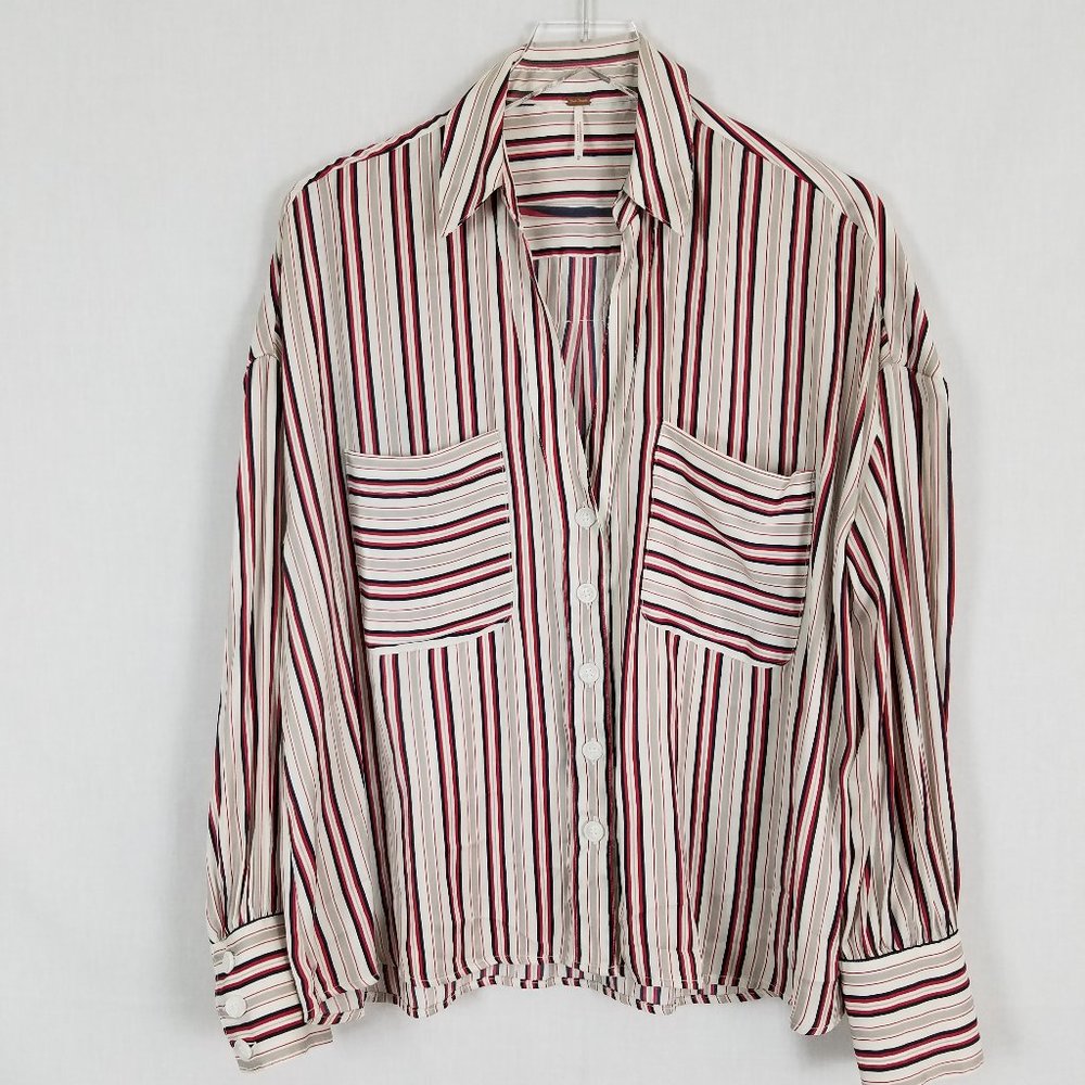 Free People 70s Inspired Oversized Striped Shirt